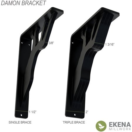 Ekena Millwork Damon Wrought Iron Bracket, (Single center brace), Antiqued Bronze 1 1/2"W x 10"D x 12"H BKTM01X10X12SDAABZ
